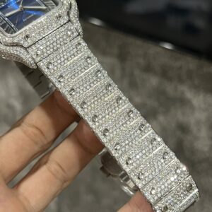 Đồng Hồ Cartier Santos Đính Full Kim Cương Moissanite Mặt Xanh 39 (4)