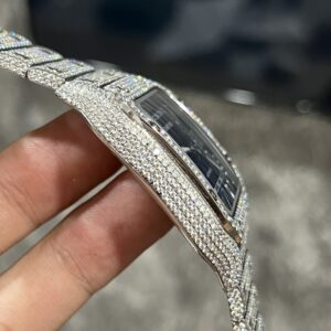 Đồng Hồ Cartier Santos Đính Full Kim Cương Moissanite Mặt Xanh 39 (4)