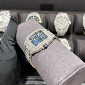 Đồng Hồ Cartier Santos Độ Full Kim Cương Thiên Nhiên Blue Dial 39 (8)