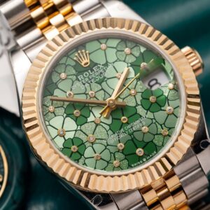 Đồng Hồ Nữ Rolex Bọc Vàng Datejust Mặt Số Xanh Olive Hoa Lá GM 31mm (4)