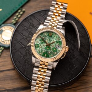 Đồng Hồ Nữ Rolex Bọc Vàng Datejust Mặt Số Xanh Olive Hoa Lá GM 31mm (4)