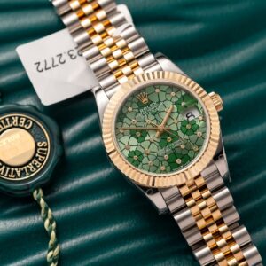 Đồng Hồ Nữ Rolex Bọc Vàng Datejust Mặt Số Xanh Olive Hoa Lá GM 31mm (4)