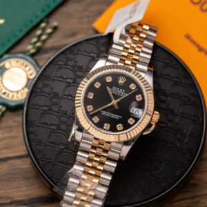 Đồng Hồ Rolex DateJust Bọc Vàng Mặt Số Đen Cọc Đính Đá 31mm (1)