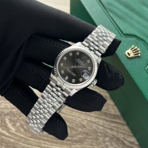 Đồng Hồ Rolex DateJust Nữ Mặt Xám Chải Tia Replica 11 31mm (1)