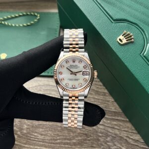 Đồng Hồ Rolex DateJust Nữ Vàng Hồng Cọc Số Đính Đá 31mm (1)