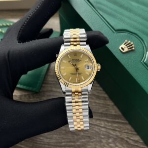 Đồng Hồ Rolex Nữ DateJust Mặt Số Vàng Cọc Dạ Quang 31mm (1)
