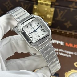 Đồng Hồ Cartier Santos WSSA0029 Replica 11 Nữ Mặt Trắng Máy Thụy Sỹ Nhà Máy BV 35mm (2)