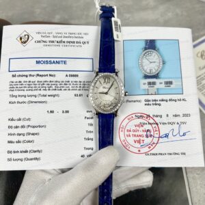 Đồng Hồ Chopard Nữ Mặt Đá Xoay Độ Kim Cương Moissanite Màu Xanh 34mm (3)