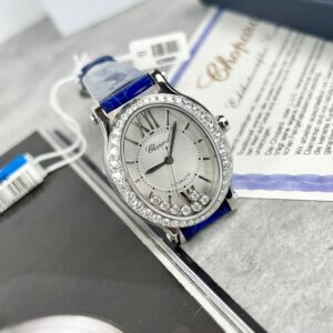 Đồng Hồ Chopard Nữ Mặt Đá Xoay Độ Kim Cương Moissanite Màu Xanh 34mm (3)