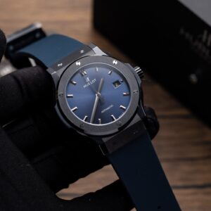 Đồng Hồ Hublot Ceramic Mặt Xanh Blue Rep 11 Dây Cao Su GSF 42mm (3)