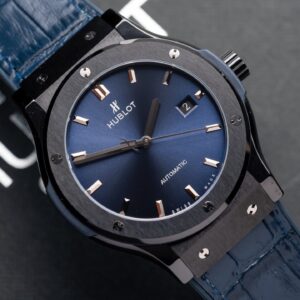 Đồng Hồ Hublot Ceramic Mặt Xanh Blue Replica 11 Dây Da GSF 42mm (9)
