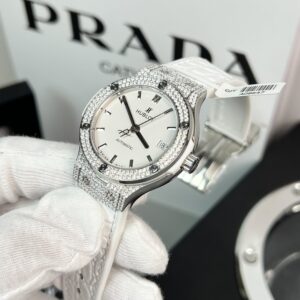 Đồng Hồ Hublot Classic Fusion Kim Cương Moissanite Dây Da Trắng 38mm (2)