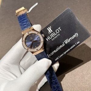Đồng Hồ Hublot Nữ Đính Kim Cương Moissanite Màu Xanh Dương 33mm (1)