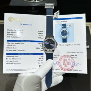 Đồng Hồ Hublot Nữ Màu Xanh Dương Độ Kim Cương Moissanite 33mm (7)