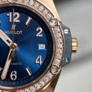 Đồng Hồ Hublot One Click King Gold Đính Kim Moissanite Màu Xanh 39mm (1)