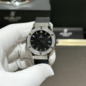 Đồng Hồ Nữ Hublot Độ Kim Cương Moissanite Dây Cao Su HBF 33mm (5)