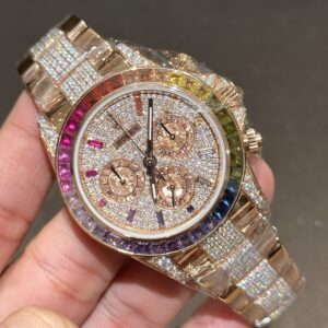 Đồng Hồ Rolex Daytona Rainbow Bọc Vàng Độ Kim Cương Moissanite 40mm (3)