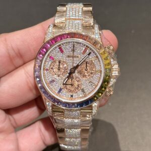 Đồng Hồ Rolex Daytona Rainbow Bọc Vàng Độ Kim Cương Moissanite 40mm (3)
