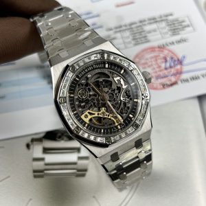 Đồng Hồ Audemars Piguet Royal Oak 15412BC Skeleton Độ Moissanite (9)