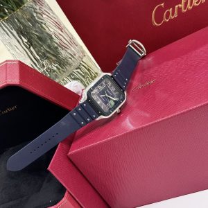 Đồng Hồ Cartier Santos Dây Cao Su Màu Xanh Dương Nhà Máy BV 39 (2)
