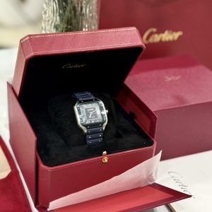 Đồng Hồ Cartier Santos Dây Cao Su Màu Xanh Dương Nhà Máy BV 39 (2)