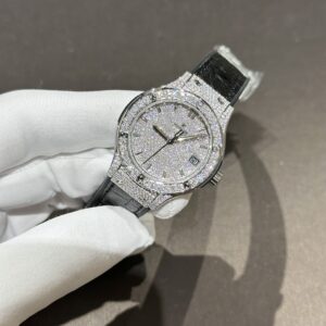 Đồng Hồ Hublot Nữ Màu Đen Đính Full Kim Cương Moissanite 33mm (4)