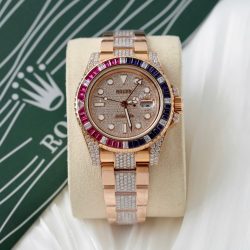 Đồng Hồ Rolex GMT-Master II 126755 SARU-DIAO Bọc Vàng Độ Moissanite Sapphire 40mm (2)