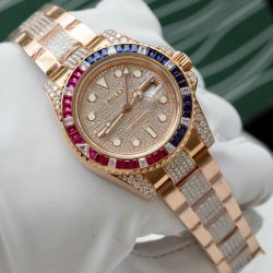 Đồng Hồ Rolex GMT-Master II 126755 SARU-DIAO Bọc Vàng Độ Moissanite Sapphire 40mm (2)