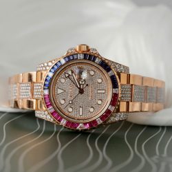 Đồng Hồ Rolex GMT-Master II 126755 SARU-DIAO Bọc Vàng Độ Moissanite Sapphire 40mm (2)