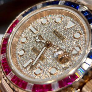 Đồng Hồ Rolex GMT-Master II 126755 SARU Replica 11 Bọc Vàng Độ Moissanite Sapphire 41mm (6)