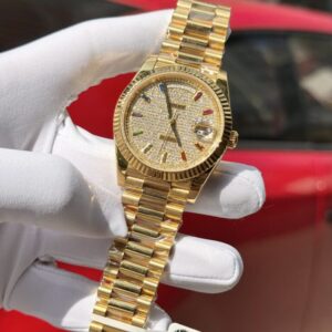 Đồng Hồ Rolex Day-Date Bọc Vàng Thật Đính Moissanite Bản Nặng 40mm (4)