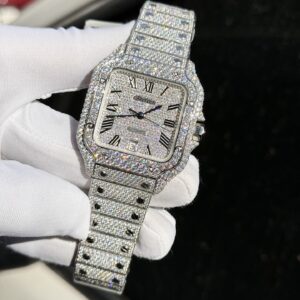 Đồng Hồ Cartier Santos Đính Full Kim Cương Moissanite Hong Kong 39 (1)