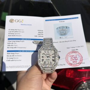 Đồng Hồ Cartier Santos Đính Full Kim Cương Moissanite Hong Kong 39 (1)