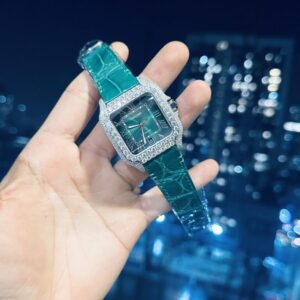 Đồng Hồ Cartier Santos Đính Moissanite Màu Xanh Lá Cây Rep 1:1 39.8mm