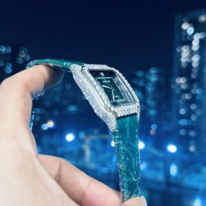 Đồng Hồ Cartier Santos Đính Moissanite Màu Xanh Lá Cây Rep 1:1 39.8mm