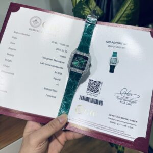 Đồng Hồ Cartier Santos Đính Moissanite Màu Xanh Lá Cây Rep 1:1 39.8mm
