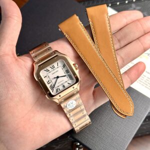Đồng Hồ Cartier Santos Replica 11 Màu Vàng Hồng Nhà Máy BV (2)