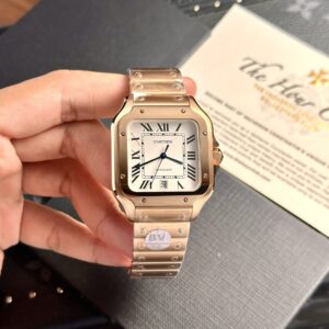 Đồng Hồ Cartier Santos Replica 11 Màu Vàng Hồng Nhà Máy BV (2)
