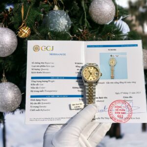 Đồng Hồ Nữ Rolex DateJust Đính Kim Cương Moissanite Rep 11 Mặt Vàng 31mm (6)