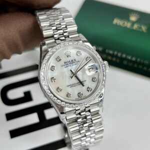 Đồng Hồ Nữ Rolex DateJust Rep 11 Đính Đá Mặt Xà Cừ (5)