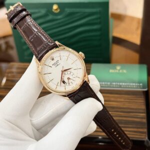 Đồng Hồ Rolex Cellini 50525 Replica 11 Vỏ Vàng Hồng Dây Nâu 39mm (1)
