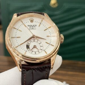 Đồng Hồ Rolex Cellini 50525 Replica 11 Vỏ Vàng Hồng Dây Nâu 39mm (1)
