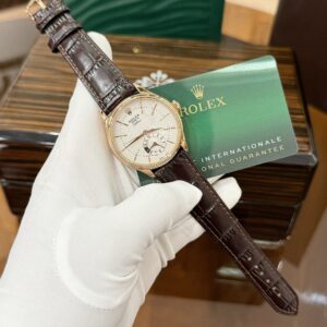 Đồng Hồ Rolex Cellini 50525 Replica 11 Vỏ Vàng Hồng Dây Nâu 39mm (1)