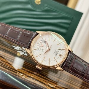 Đồng Hồ Rolex Cellini 50525 Replica 11 Vỏ Vàng Hồng Dây Nâu 39mm (1)