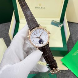 Đồng Hồ Rolex Cellini Moonphase 50535 Replica 11 Dây Da Nâu Máy Thuỵ Sỹ 39mm (7)