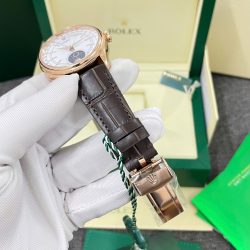 Đồng Hồ Rolex Cellini Moonphase 50535 Replica 11 Dây Da Nâu Máy Thuỵ Sỹ 39mm (7)