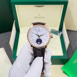 Đồng Hồ Rolex Cellini Moonphase 50535 Replica 11 Dây Da Nâu Máy Thuỵ Sỹ 39mm (7)