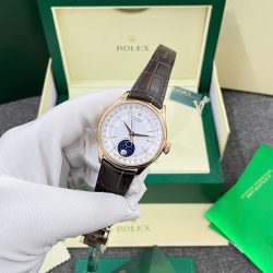 Đồng Hồ Rolex Cellini Moonphase 50535 Replica 11 Dây Da Nâu Máy Thuỵ Sỹ 39mm (7)