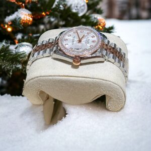 Đồng Hồ Rolex DateJust Độ Kim Cương Moissanite Mặt Trắng Demi 31mm (5)