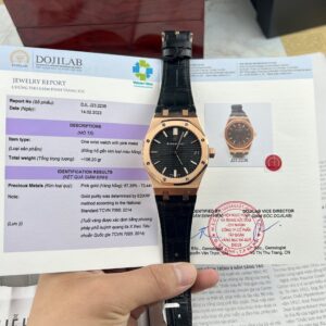 Đồng Hồ Audemars Piguet Royal Oak 15500OR Bọc Vàng Hồng Dây Da Đen 41mm (9)